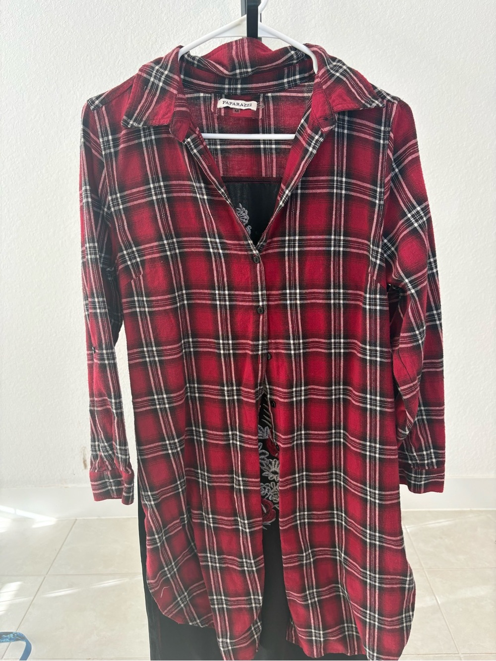 Red Black Plaid Button-Front Shirt Jacket